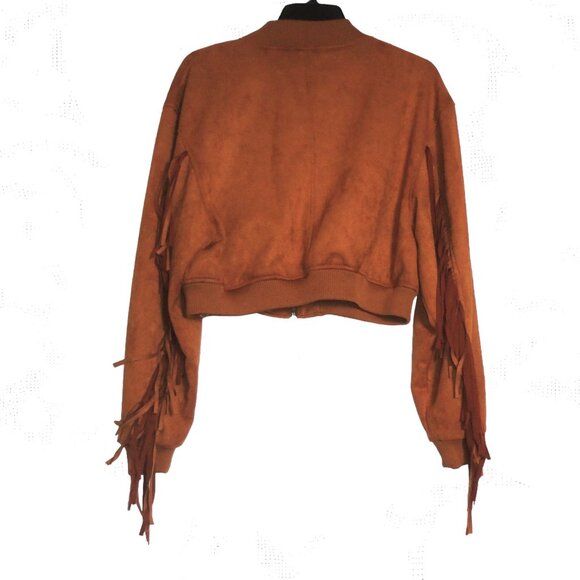 Forever 21 (Small) Faux Suede Bomber Jacket with Fringe Sleeves - NWT - Picture 3 of 3